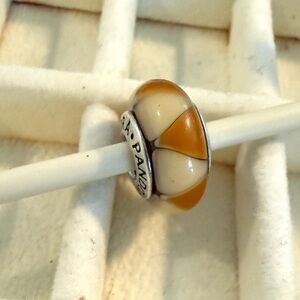 Retired Pandora Amber / Cream Murano Glass charm